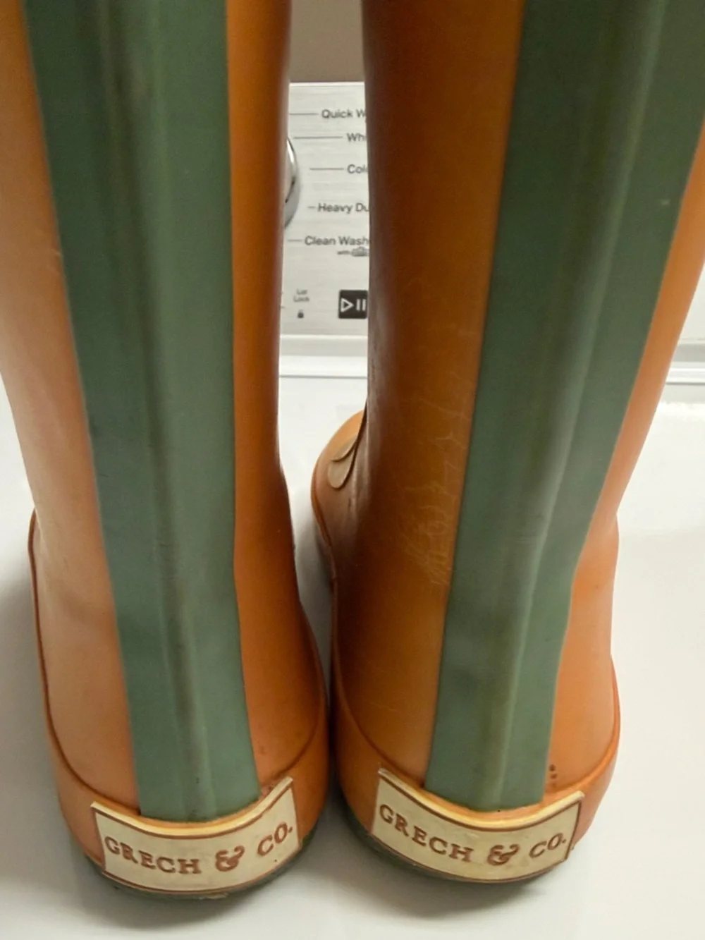 Kids Orange (terracotta)Rain Boots with green accent